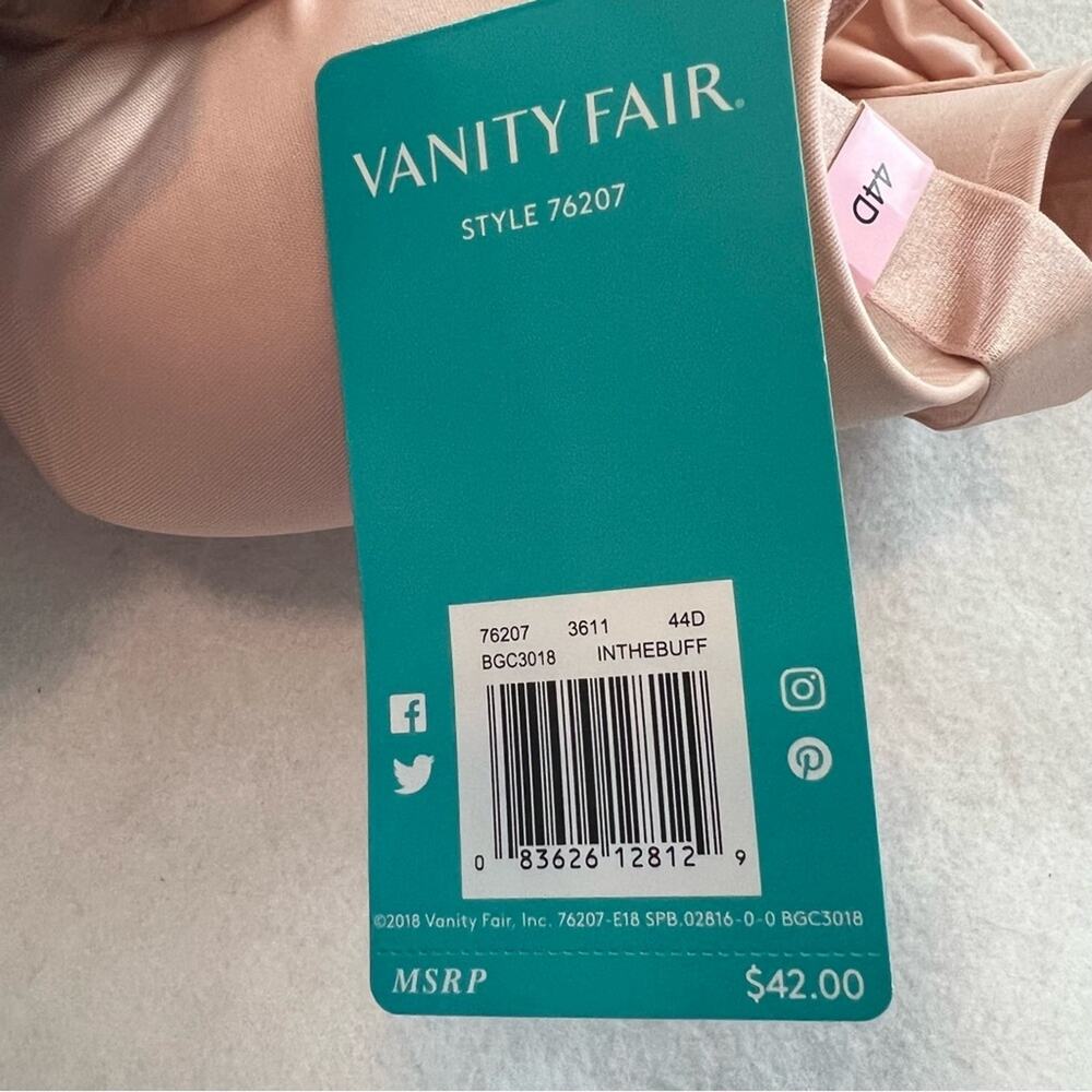NWT Vanity Fair Nearly Invisible Underwire Bra Full Figure 44D - Picture 7 of 8